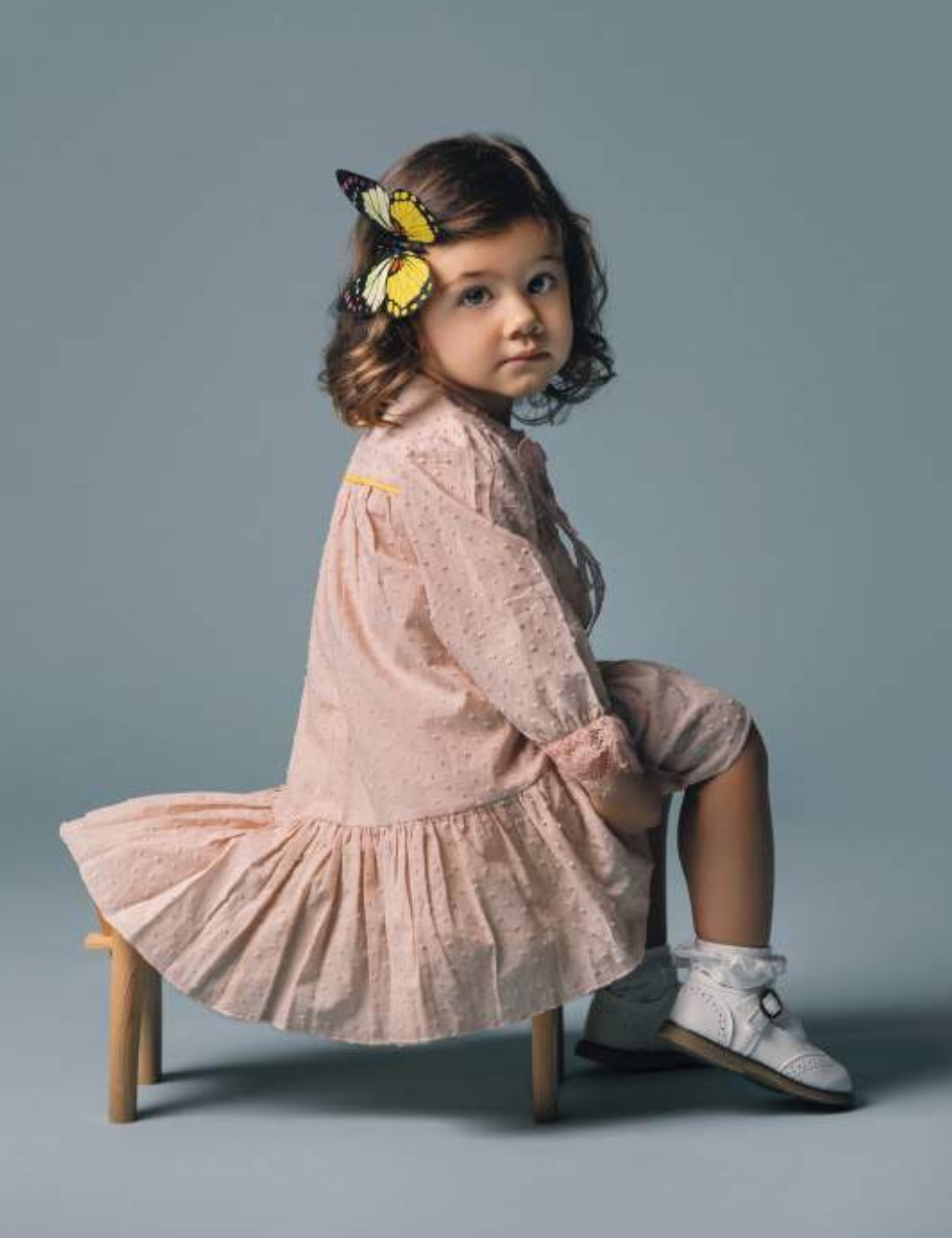 Gensami Organic Cotton Dress in Plumeti with Maxi Lace Bow
