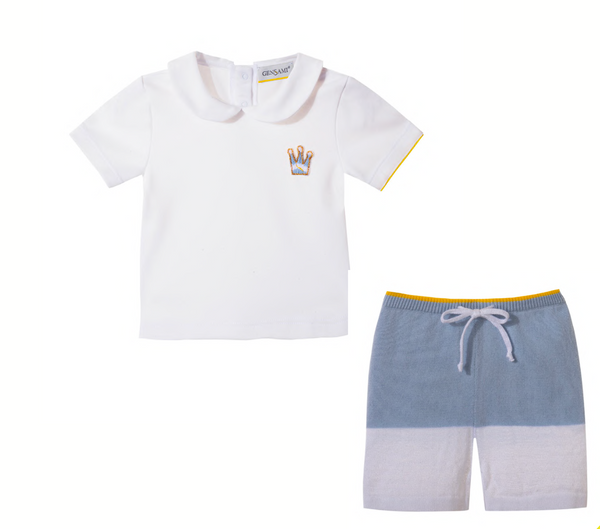 Gensami Boys Organic Cotton Bicolour Knit Shorts - OffWhite/Blue